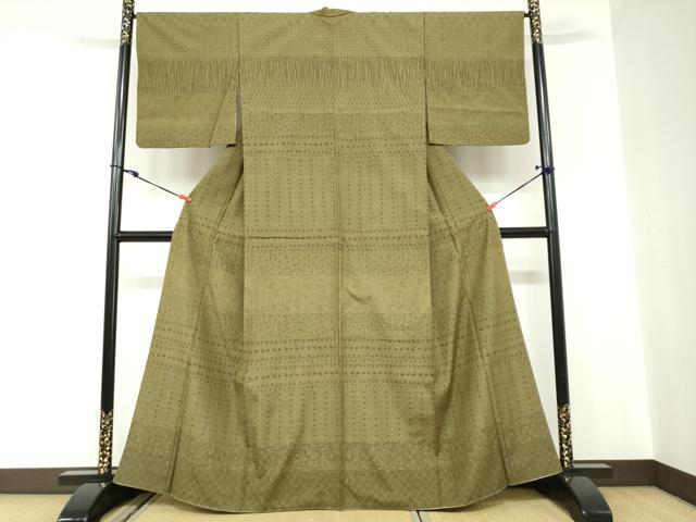 平和屋着物●訪問着 紬地 横段草花文 正絹 逸品 DABB1000ud