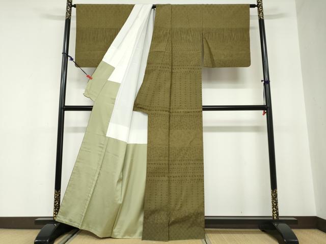 平和屋着物●訪問着 紬地 横段草花文 正絹 逸品 DABB1000ud