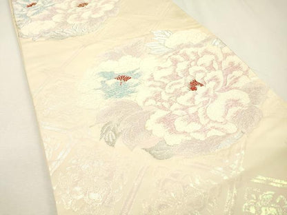 平和屋着物▼六通柄袋帯 花丸文 銀糸 正絹 逸品 DABB1019fe