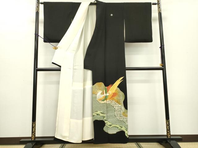 平和屋着物▼豪華黒留袖　刺繍　群鳥　金銀糸　正絹　逸品　DABB1097fe