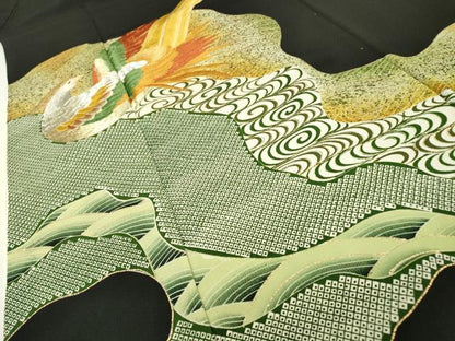 平和屋着物▼豪華黒留袖　刺繍　群鳥　金銀糸　正絹　逸品　DABB1097fe