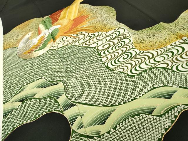 平和屋着物▼豪華黒留袖　刺繍　群鳥　金銀糸　正絹　逸品　DABB1097fe