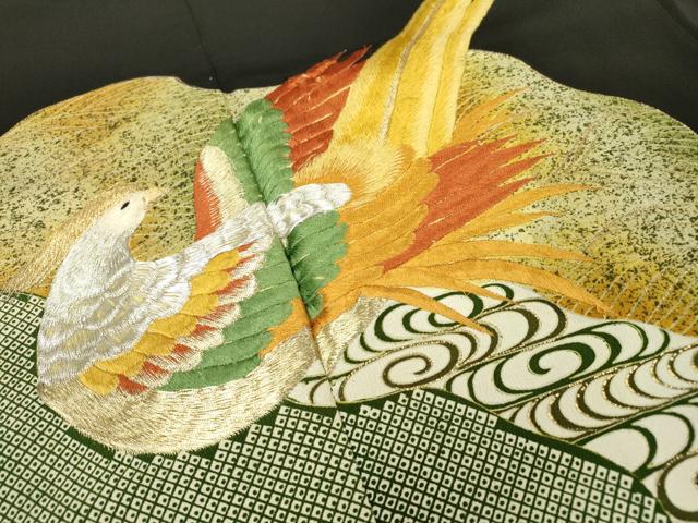 平和屋着物▼豪華黒留袖　刺繍　群鳥　金銀糸　正絹　逸品　DABB1097fe