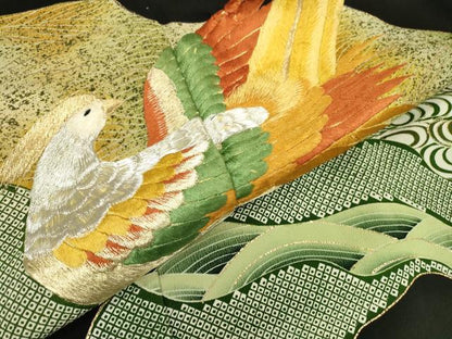 平和屋着物▼豪華黒留袖　刺繍　群鳥　金銀糸　正絹　逸品　DABB1097fe