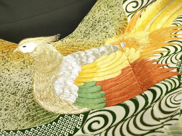 平和屋着物▼豪華黒留袖　刺繍　群鳥　金銀糸　正絹　逸品　DABB1097fe
