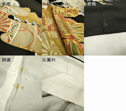 平和屋着物▼豪華黒留袖　駒刺繍　源氏車霞花松文　金彩　正絹　逸品　DABB1183fe