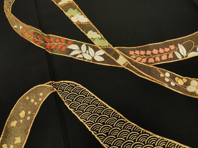 平和屋着物▼豪華黒留袖 駒刺繍 鬘帯吉祥花文 金彩 正絹 逸品 DABB1195fe