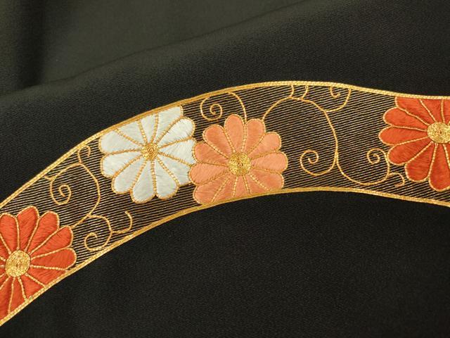 平和屋着物▼豪華黒留袖 駒刺繍 鬘帯吉祥花文 金彩 正絹 逸品 DABB1195fe