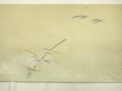 平和屋着物▼両面　太鼓柄袋帯　芝　銀通し地　さが美扱い　正絹　逸品　未使用　DABB1224fe