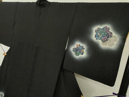平和屋着物●訪問着 絞り 辻が花 舞桜 蛍暈し 黒地 正絹 逸品 DABB1293fe