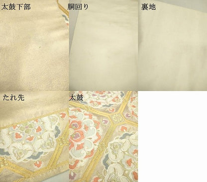 平和屋着物▼太鼓柄袋帯 蜀江正倉院花文 金銀糸 引箔 正絹 逸品 DABB1428fe