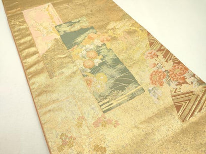 平和屋着物▼六通柄袋帯 短冊琳派紋 手工芸引箔 正絹 逸品 DABB1429fe