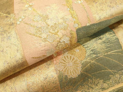 平和屋着物▼六通柄袋帯 短冊琳派紋 手工芸引箔 正絹 逸品 DABB1429fe
