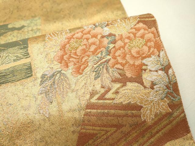平和屋着物▼六通柄袋帯 短冊琳派紋 手工芸引箔 正絹 逸品 DABB1429fe