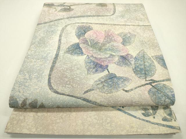平和屋着物▼博多織 鵬翔 太鼓柄袋帯 ふくれ織 枝花 金彩 金通し地 正絹 逸品 DABB1462fe