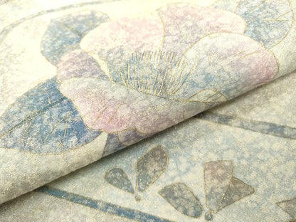 平和屋着物▼博多織 鵬翔 太鼓柄袋帯 ふくれ織 枝花 金彩 金通し地 正絹 逸品 DABB1462fe
