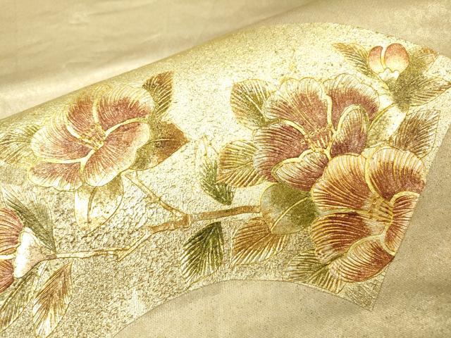 平和屋着物▼太鼓柄袋帯 地紙花文 金彩 引箔 正絹 逸品 DABB1468fe