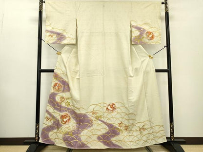 平和屋着物▼訪問着 刺繍 雪芝花鳥丸文 暈し染 金彩 正絹 逸品 DABB1578fe