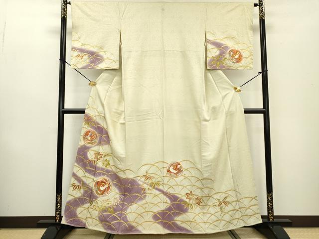 平和屋着物▼訪問着 刺繍 雪芝花鳥丸文 暈し染 金彩 正絹 逸品 DABB1578fe