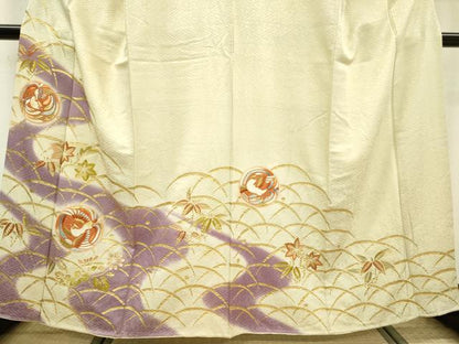 平和屋着物▼訪問着 刺繍 雪芝花鳥丸文 暈し染 金彩 正絹 逸品 DABB1578fe