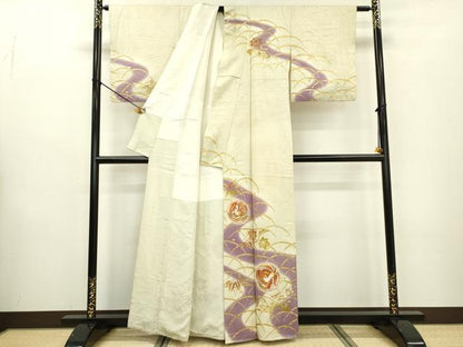 平和屋着物▼訪問着 刺繍 雪芝花鳥丸文 暈し染 金彩 正絹 逸品 DABB1578fe
