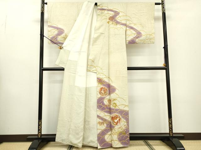 平和屋着物▼訪問着 刺繍 雪芝花鳥丸文 暈し染 金彩 正絹 逸品 DABB1578fe