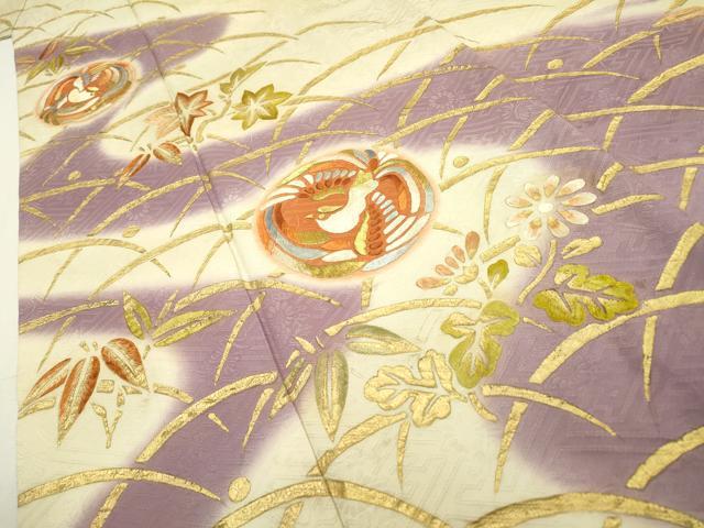 平和屋着物▼訪問着 刺繍 雪芝花鳥丸文 暈し染 金彩 正絹 逸品 DABB1578fe