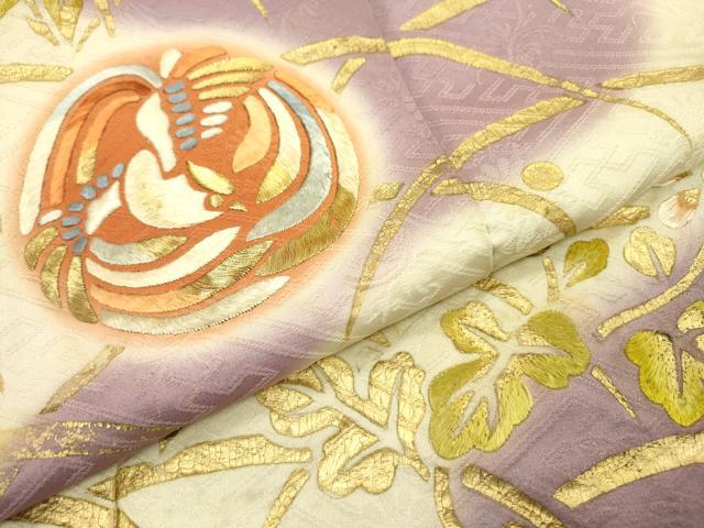 平和屋着物▼訪問着 刺繍 雪芝花鳥丸文 暈し染 金彩 正絹 逸品 DABB1578fe