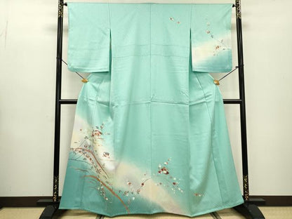 平和屋着物▽訪問着 単衣 扇面雪芝花文 暈し染 金彩 正絹 逸品 DABB1591fe