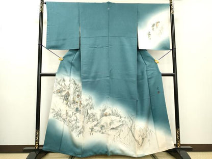 平和屋着物▼訪問着 作家物 手描き 人物風景文 暈し染 ラメ糸 正絹 逸品 DABB1593fe