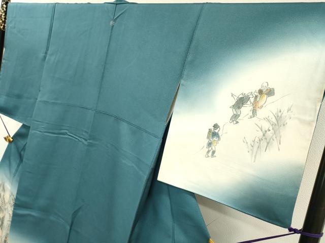 平和屋着物▼訪問着 作家物 手描き 人物風景文 暈し染 ラメ糸 正絹 逸品 DABB1593fe