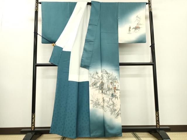 平和屋着物▼訪問着 作家物 手描き 人物風景文 暈し染 ラメ糸 正絹 逸品 DABB1593fe
