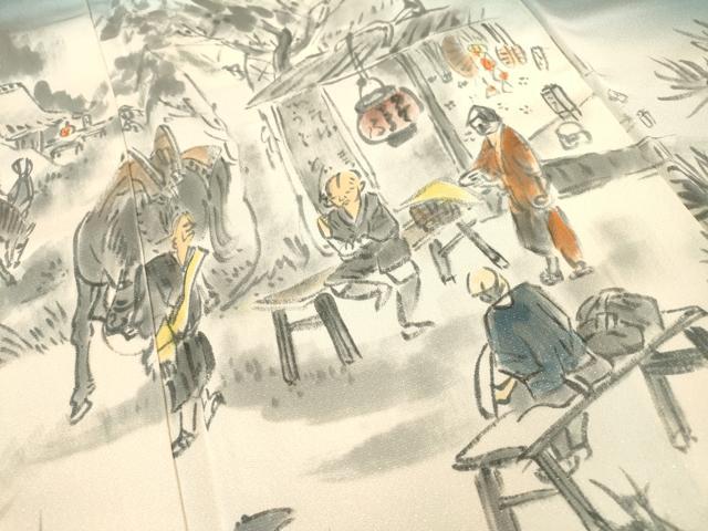 平和屋着物▼訪問着 作家物 手描き 人物風景文 暈し染 ラメ糸 正絹 逸品 DABB1593fe