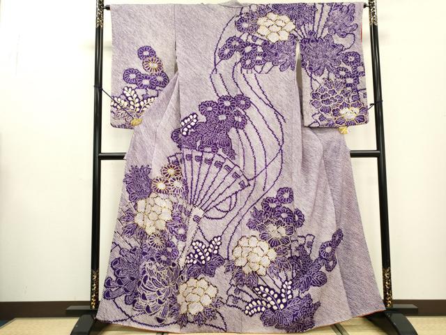 平和屋着物●本疋田絞り　訪問着　駒刺繍　草花　金糸　正絹　逸品　DABB1597fe