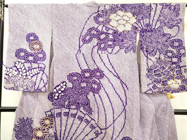 平和屋着物●本疋田絞り　訪問着　駒刺繍　草花　金糸　正絹　逸品　DABB1597fe