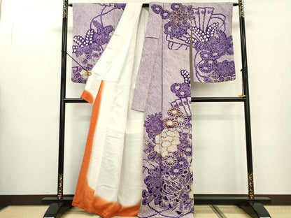 平和屋着物●本疋田絞り　訪問着　駒刺繍　草花　金糸　正絹　逸品　DABB1597fe