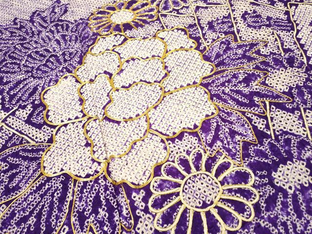 平和屋着物●本疋田絞り　訪問着　駒刺繍　草花　金糸　正絹　逸品　DABB1597fe