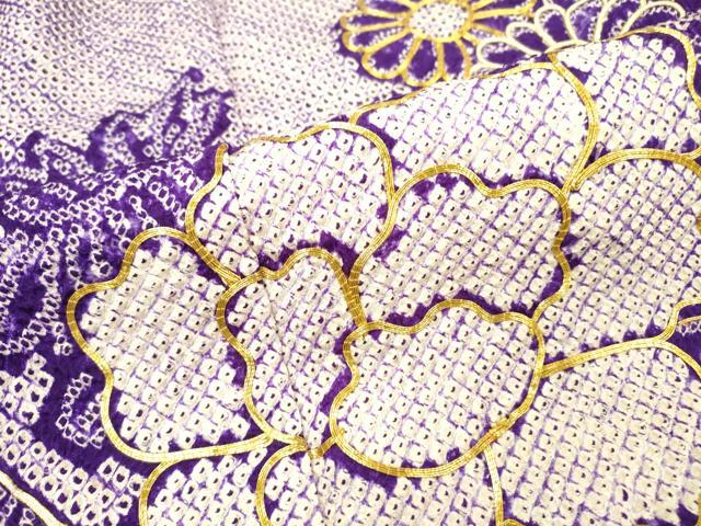 平和屋着物●本疋田絞り　訪問着　駒刺繍　草花　金糸　正絹　逸品　DABB1597fe