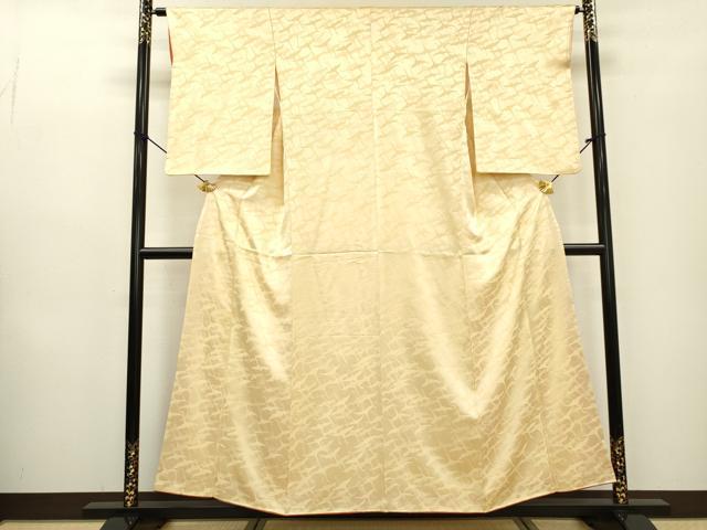平和屋着物▼上質な色無地　飛鶴地紋　浅黄色　正絹　逸品　DABB1615fe