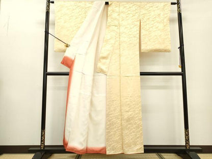 平和屋着物▼上質な色無地　飛鶴地紋　浅黄色　正絹　逸品　DABB1615fe
