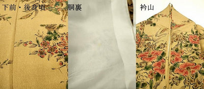 平和屋着物▼上質な小紋 手描き 花鳥文 鬼しぼ縮緬 ロング丈 正絹 逸品 DABB1619fe