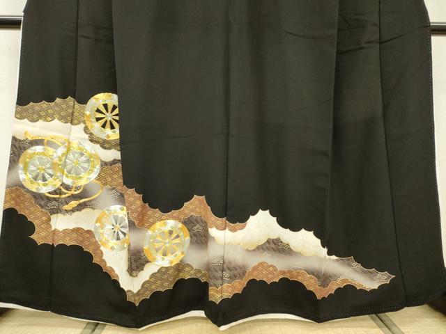 平和屋着物▼豪華黒留袖 駒刺繍 源氏車 金銀糸 正絹 逸品 DABB1632fe