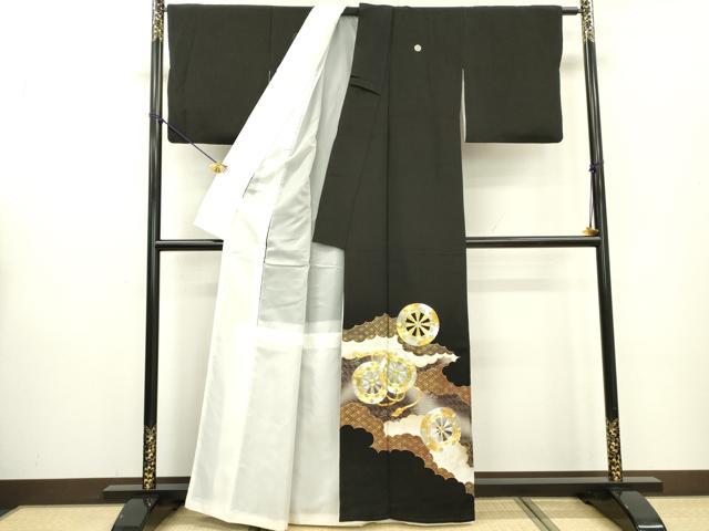 平和屋着物▼豪華黒留袖 駒刺繍 源氏車 金銀糸 正絹 逸品 DABB1632fe