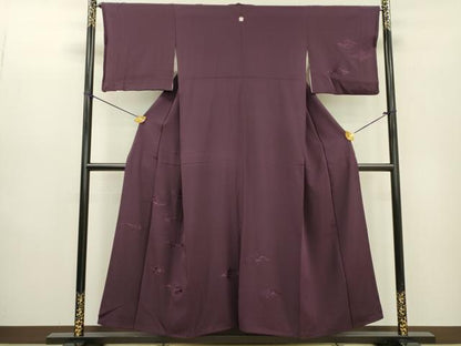 平和屋着物▼訪問着 総刺繍 立波菱文 金糸 滅紫色 正絹 逸品 DABB1638fe