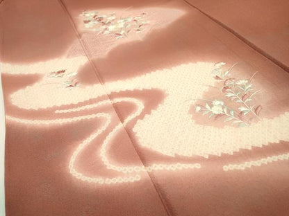 平和屋着物▼中国三大刺繍 スワトウ刺繍 汕頭刺繍 訪問着 絞り 流水地紙花文 暈し染 正絹 逸品 DABB1662fe