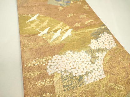 平和屋着物▼京の名門 じゅらく謹製 佐賀錦 六通柄袋帯 花鳥扇面図 金糸 正絹 逸品 DABB1693fe