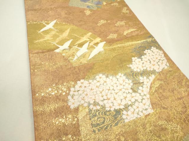 平和屋着物▼京の名門 じゅらく謹製 佐賀錦 六通柄袋帯 花鳥扇面図 金糸 正絹 逸品 DABB1693fe