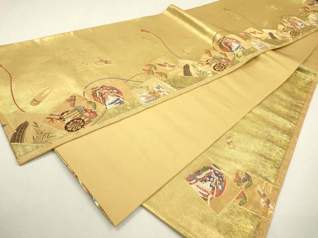 平和屋着物▼京の名門 じゅらく謹製 六通柄袋帯 唐織 香り箱 伽羅 金糸 引箔 正絹 逸品 DABB1694fe