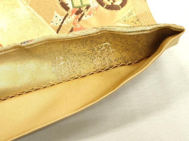 平和屋着物▼京の名門 じゅらく謹製 六通柄袋帯 唐織 香り箱 伽羅 金糸 引箔 正絹 逸品 DABB1694fe