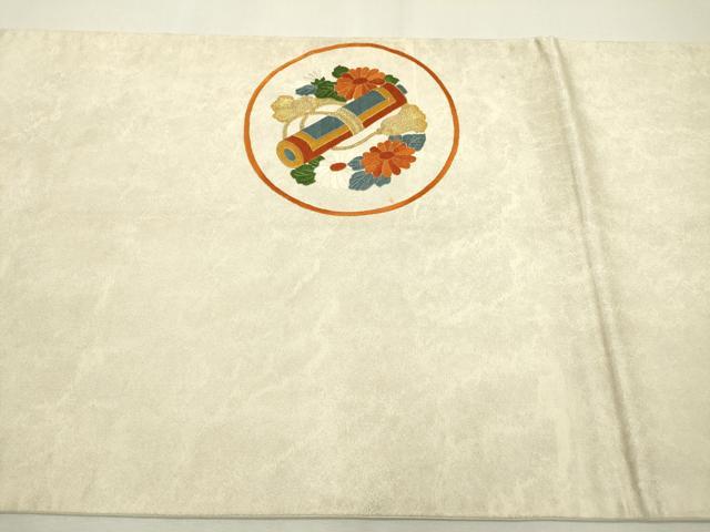 平和屋着物▼太鼓柄袋帯 総刺繍 宝尽くし丸文 金糸 正絹 逸品 DABB1817fe